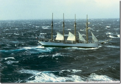The Chilean Training Ship Esmeralda rounding Cape Horn - Photo Chilean Navy