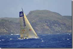 Telefonica Black passes through the scoring gate at Fernando de Noronha, on leg 1 